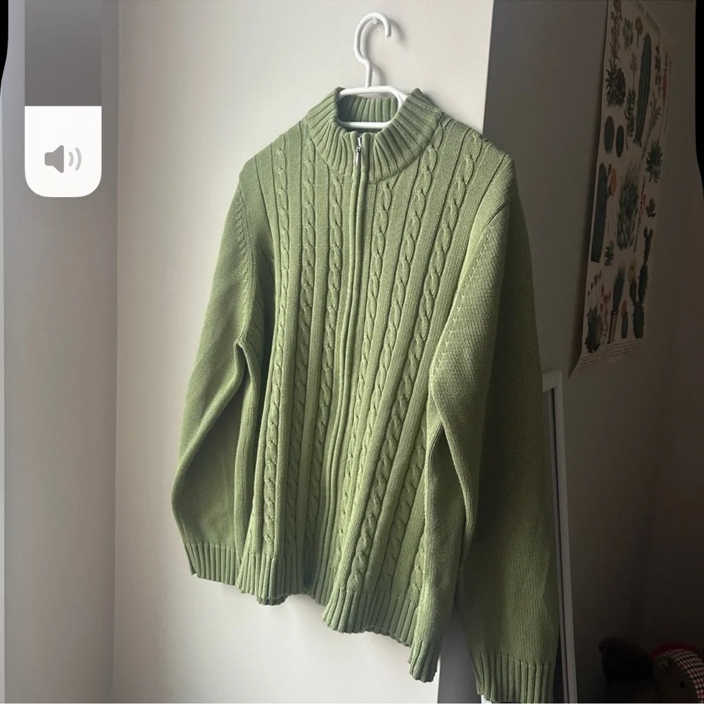 Tradition Country Collection Cable Knit Zip Sage Sweater XL Vintage - Picture 2 of 6